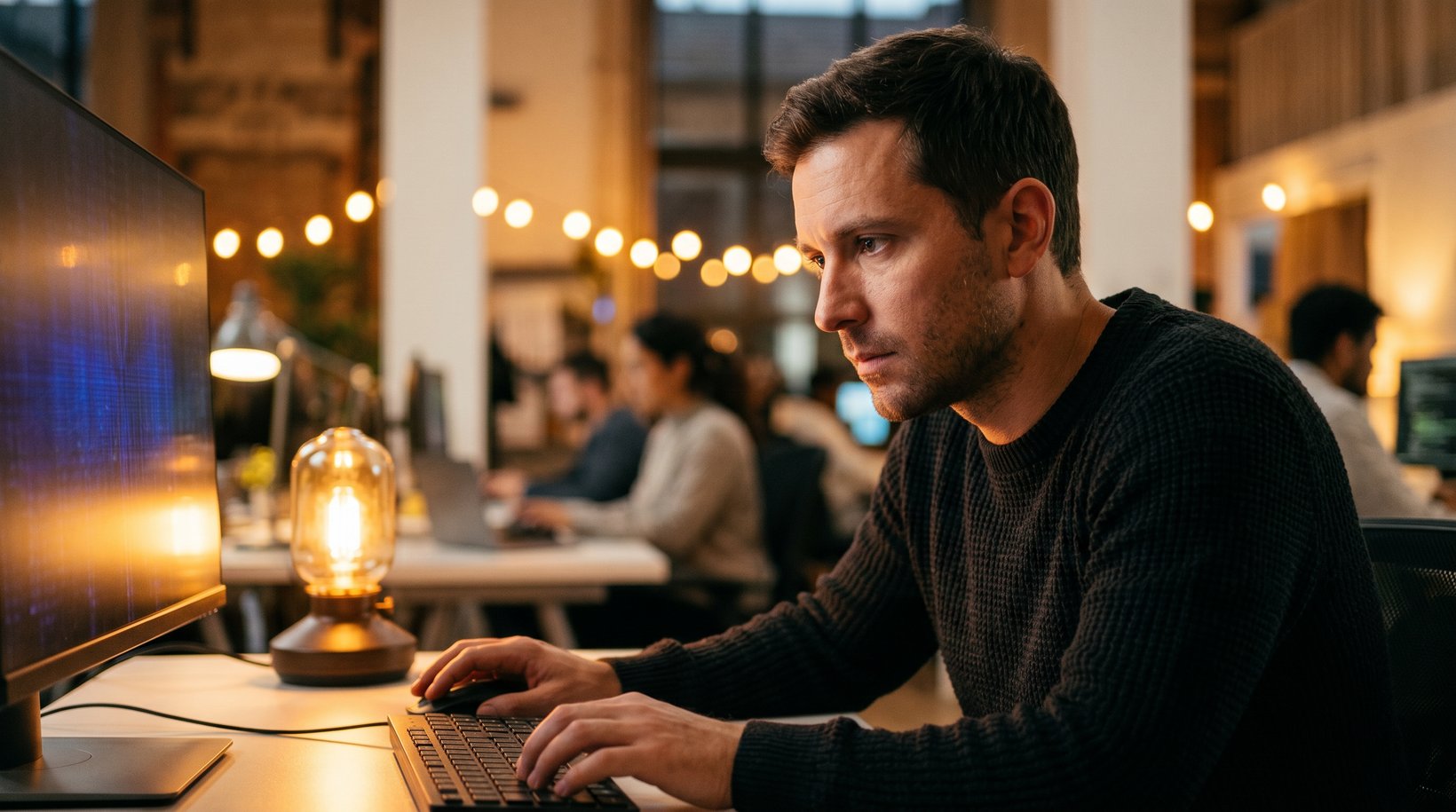 An analyst working with the data in the evening